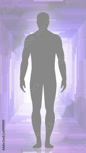 Vertical Abstract Man in Tunnel, Vector silhouette, Meditation Animation, Video Visualizer