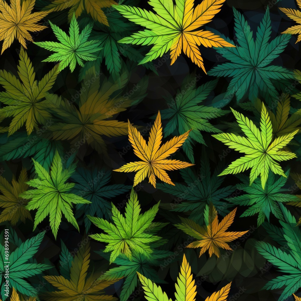 Marijuana leaves seamless pattern. Generative AI. Marijuana leaves seamless pattern. Generative AI.