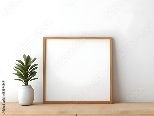 White blank picture frame mockup in a white room