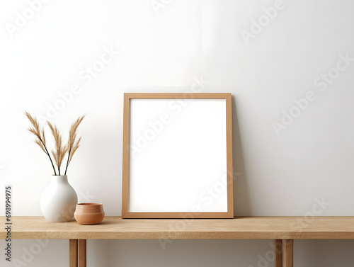 White blank picture frame mockup in a white room