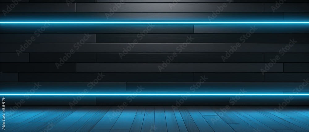 A futuristic room with a dark ambiance and vibrant blue neon lights. Generative AI. A futuristic room with a dark ambiance and vibrant blue neon lights. Generative AI.