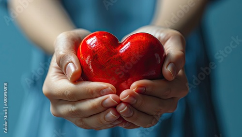 mains tenant un cœur rouge pour la saint valentin photo