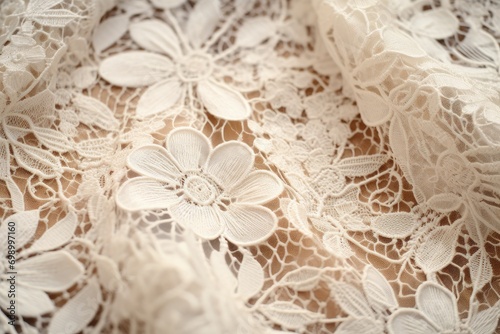 Closeup detail of white lace fabric texture background. Filtered image processed vintage effect, A delicate and intricate texture of lace, AI Generated
