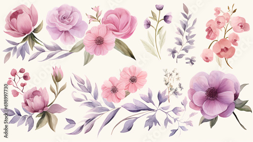 Beautiful watercolor floral set design