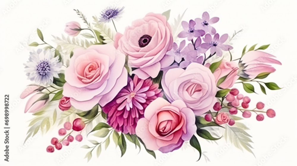 Bouquet composition watercolor on white background