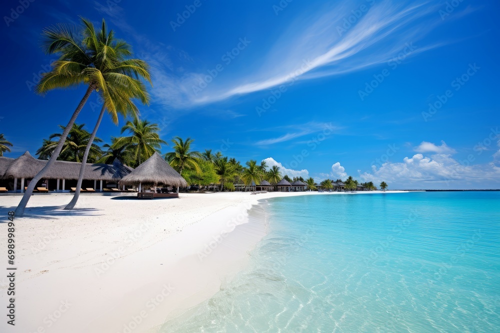 Fototapeta premium Pristine Maldives ocean beach. Tropical paradise. Generate Ai