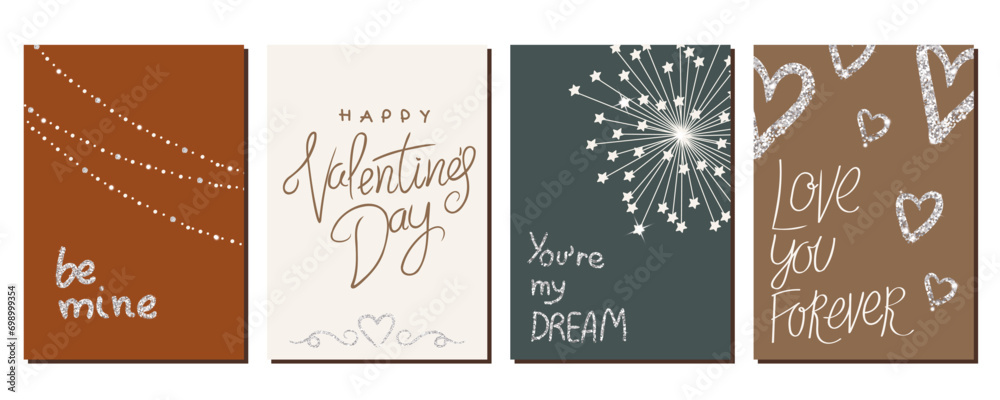 A set of postcards for Valentine's Day. Cute illustrations. Couple in love. Cute elements for holiday cards	