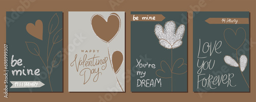 A set of postcards for Valentine's Day. Cute illustrations. Couple in love. Cute elements for holiday cards	