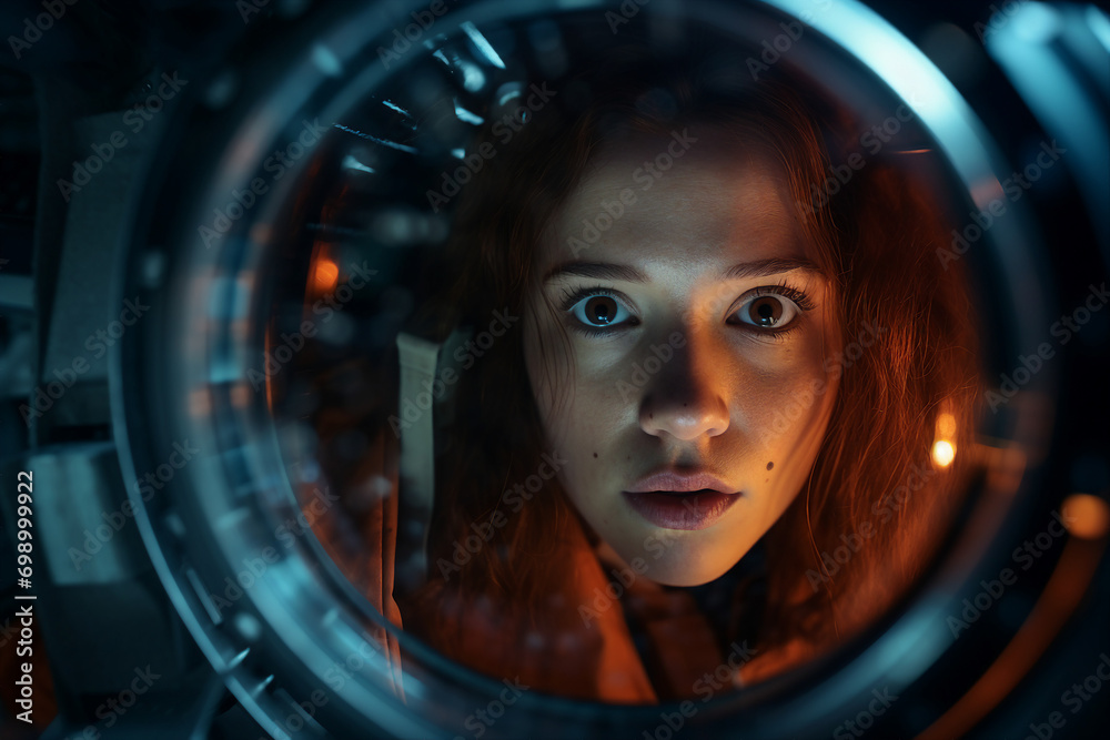 Generative AI picture of astronaut spaceman woman do space walk working space station in outer space futurism Generative AI picture of astronaut spaceman woman do space walk working space station in outer space futurism