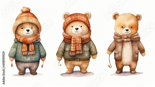 Cute bears in cartoon style on an isolated background