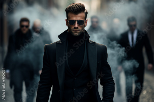 Generative AI picture of secret agent spy person modern film style killer detective soldier photo