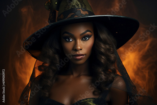 Picture of beautiful halloween witch fantasy character generative AI technology