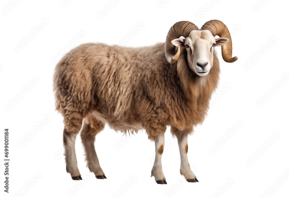 Fototapeta premium Sheep with horns on transparent background