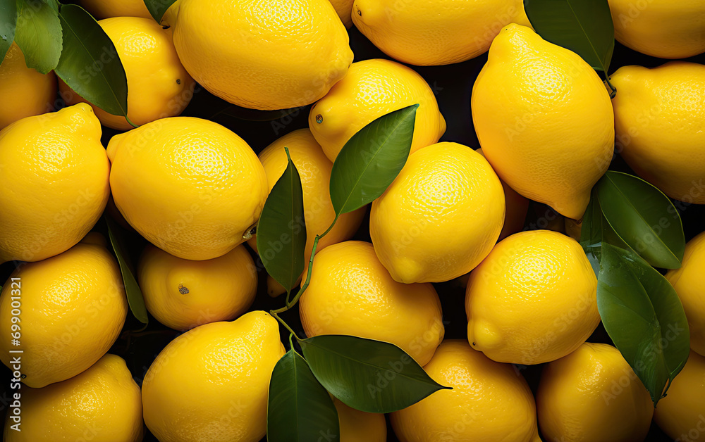 fresh lemons, Lots of yellow Lemons  background, Colorful Display Of Lemons In Market