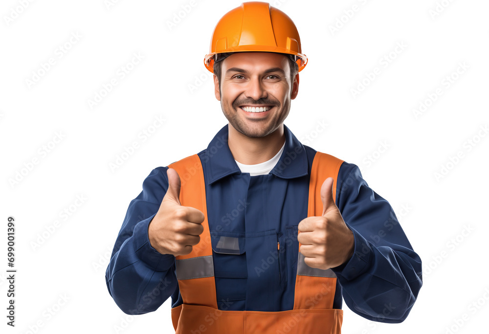 builder, construction worker, architect or engineer with thumbs up, isolated on transparent background builder, construction worker, architect or engineer with thumbs up, isolated on transparent background