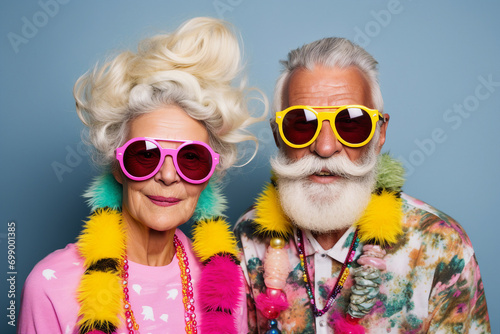 AI generated image photo of two mature people wear stylish clothes and bright outfit.
