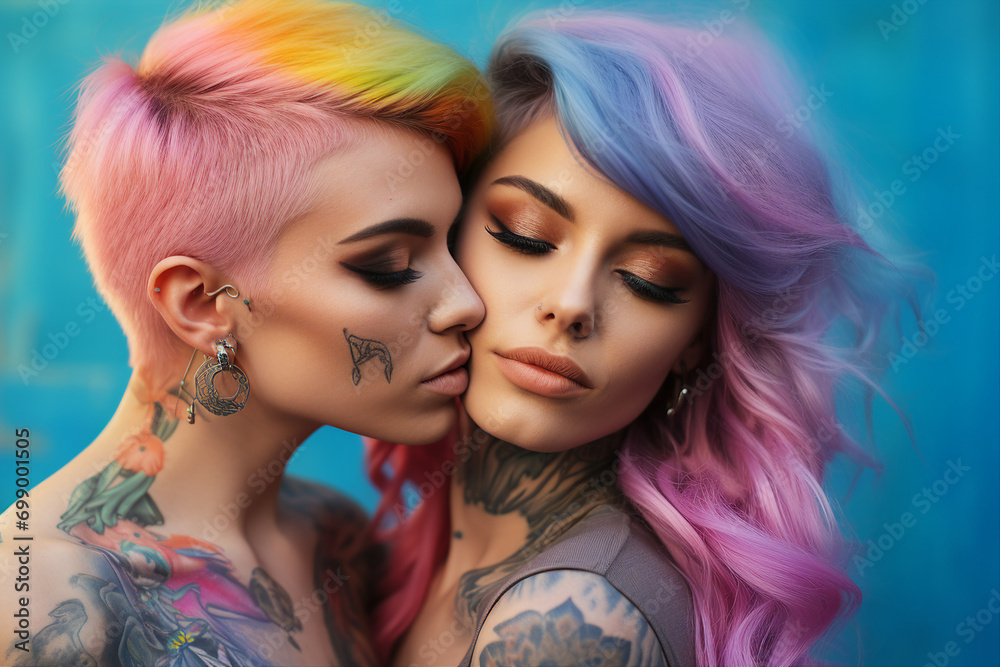 AI generated picture of two charming homosexual girls spending romantic time together