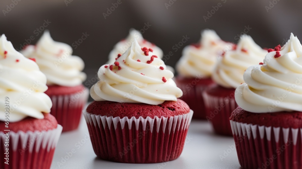 delicious and moist red velvet cupcakes with creamy frosting.
