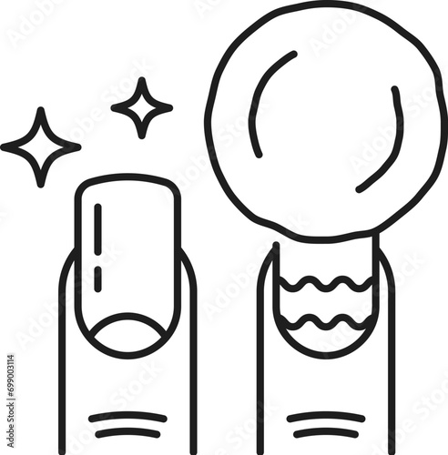 Nail manicure service icon with polished fingernails. Cosmetics and makeup shop, manicure and pedicure master or cosmetology outline vector sign. Woman beauty or spa salon linear pictogram or icon