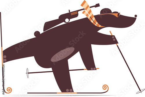 Biathlon competitor bear. 
Cartoon cute bear a biathlon competitor. Isolated on white background

