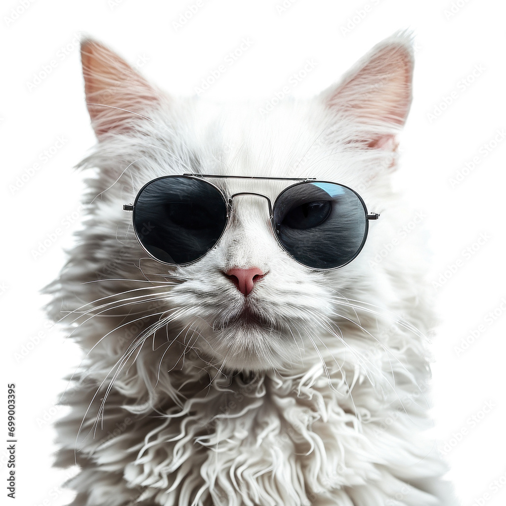 cheeky and experienced white street cat in sunglasses png