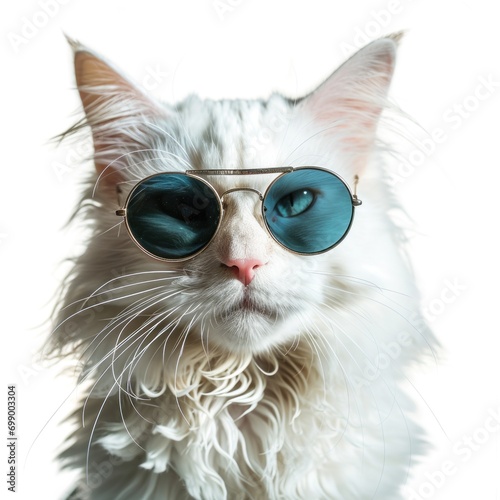 cocky and experienced seasoned white street cat in sunglasses