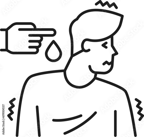Human hemophobia phobia icon, mental health. fear of water problem or people psychology thin line vector pictogram. Mental disorder outline icon or symbol with man terrified by drop of water
