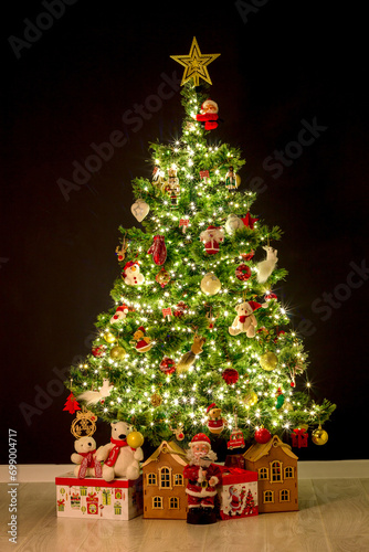 lighted Christmas tree. Christmas symbol.