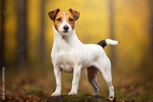 Photo Jack Russell Terrier dog standing in the autumn forest