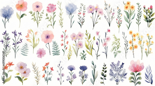 Frames of colorful flowers in watercolor. Background © Layana