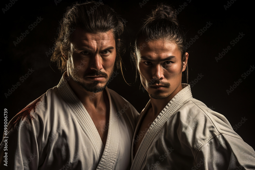 Generative AI picture of experienced karate fighter club martial arts traditional clothes training Generative AI picture of experienced karate fighter club martial arts traditional clothes training