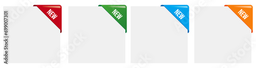 New red corner business ribbon set with multi colors isolated on transparent background.