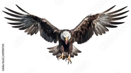 Bald american Eagle Isolated on White Background, Adult Flying Eagle Isolated on White Background