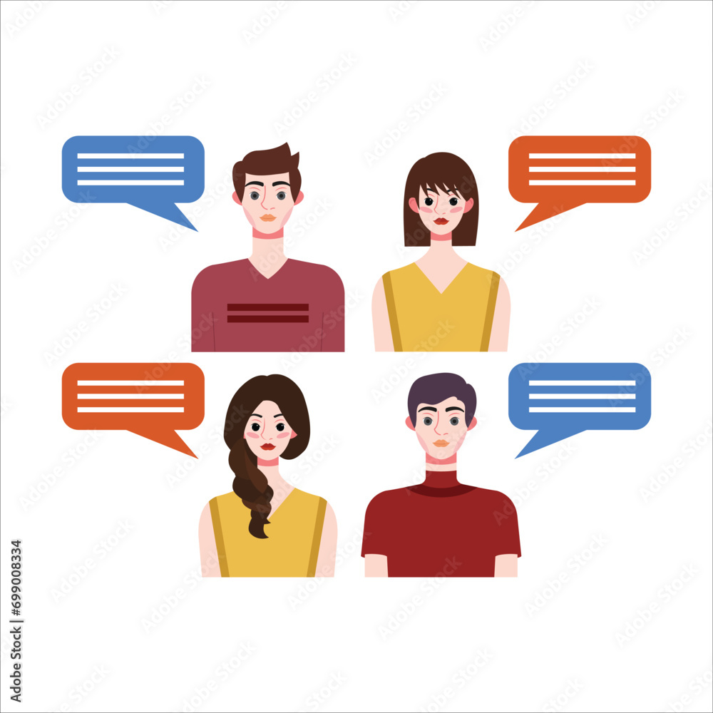 Group of people with speech bubbles. Vector illustration in flat style.