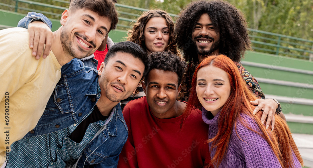 selfie multiethnic group looking at camera selfie multiethnic group looking at camera
