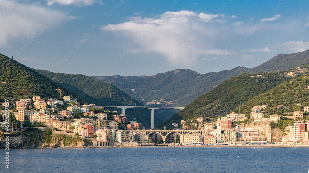 Small town Sori, near Genoa, seen from the sea