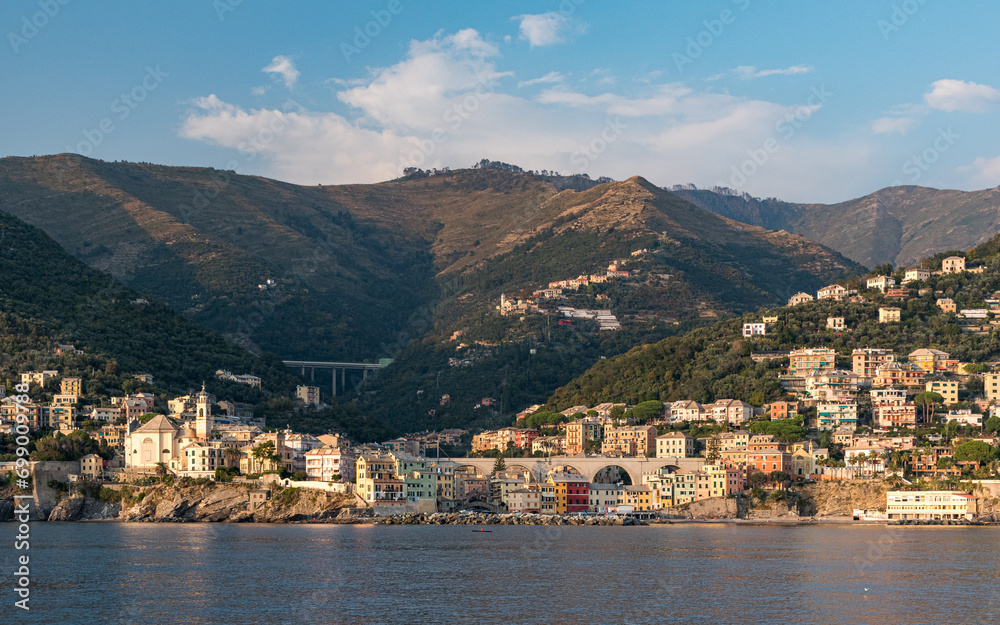 Small town Bogliasco, near Genoa, seen from the sea
