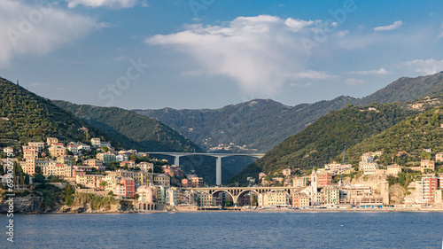 Tableau sur toile Small town Sori, near Genoa, seen from the sea