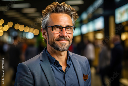 A handsome man in glasses and a stylish suit with a beard.