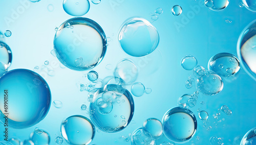 bubbles in water on blue background  transparent cosmetic blue gas bubbles under water. features sparkling water bubbles against a vivid blue backdrop. for spa advertisements  aquatic-themed designs  