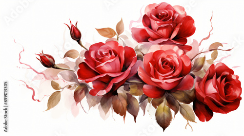 PNG available Red roses with buds and petals watercolor