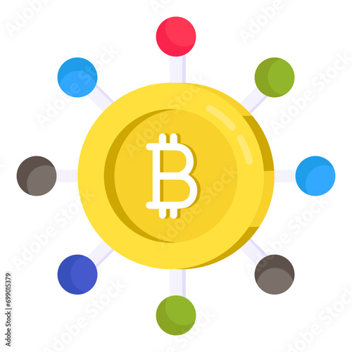 A flat design icon of bitcoin network 

