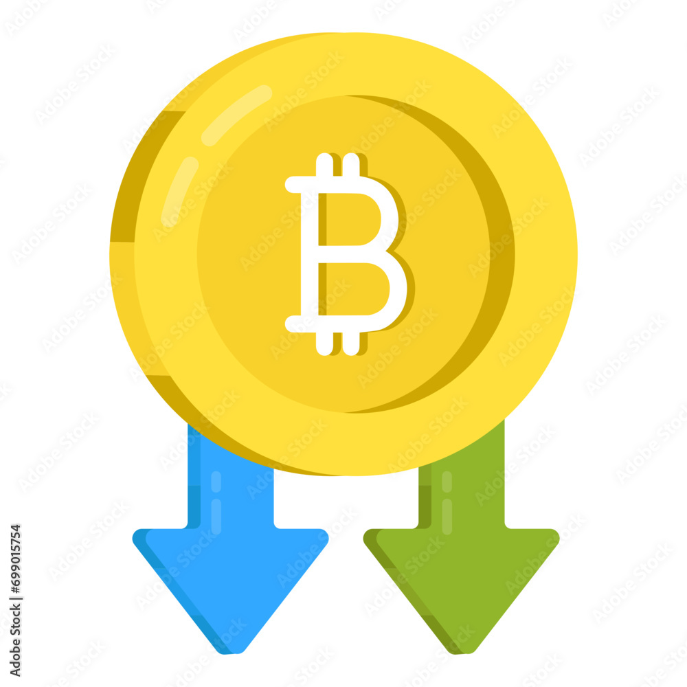 Downward arrows with btc symbolizing concept of bitcoin loss

