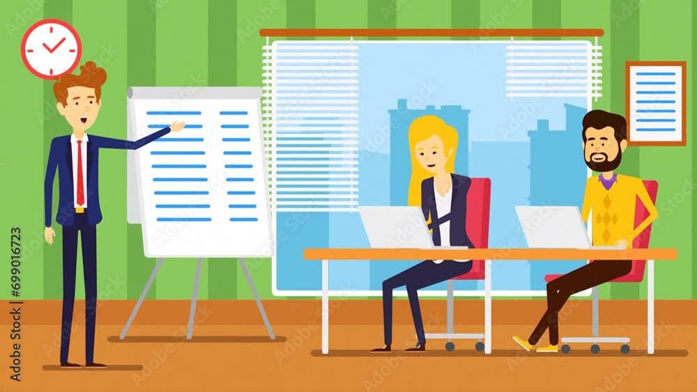 Meetups Animation 2d Animated Scene Of Office Daily Meetup, Employee Presentation Of Plan ...