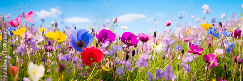 Banner meadow full of spring flowers 
