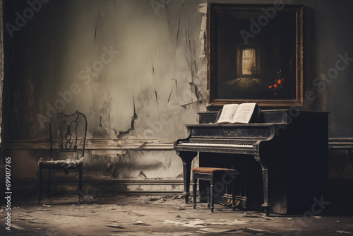 Vintage black piano in the old room © Mikoaj