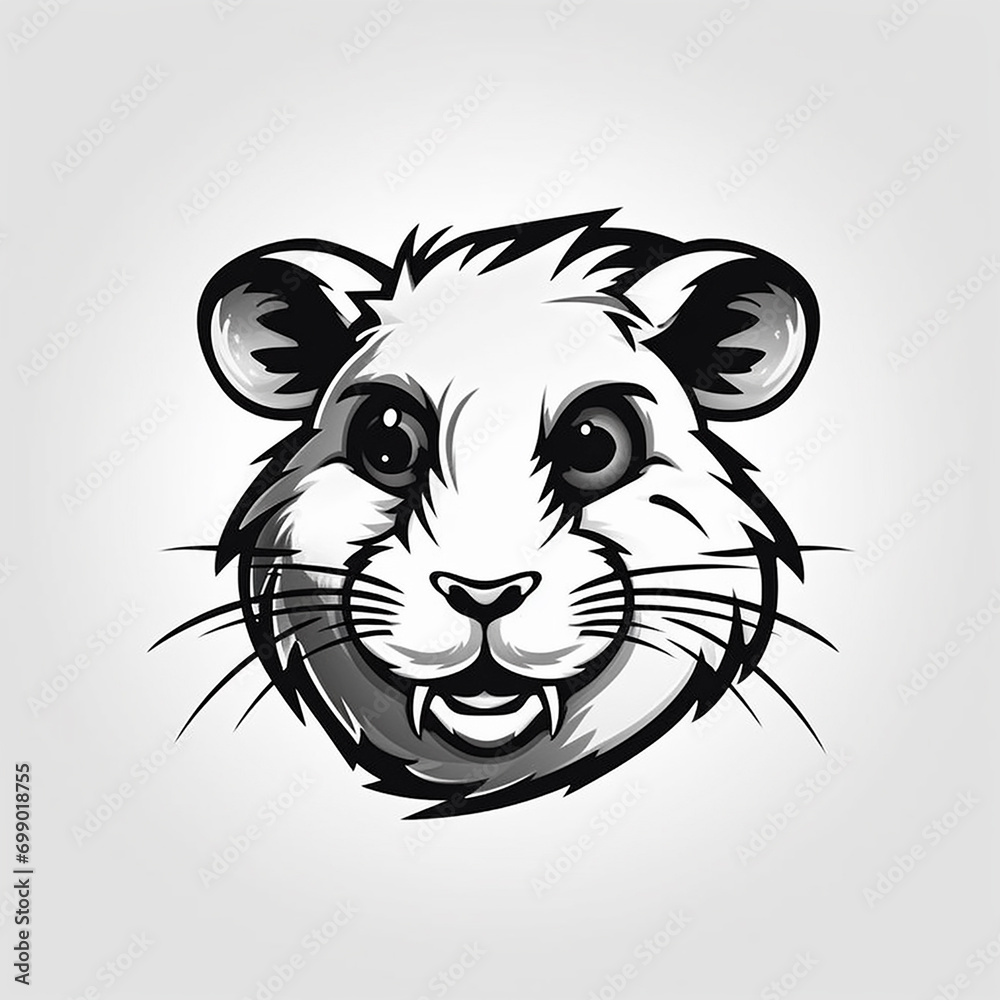 Obraz premium Fat cute hamster, logo, monochrome drawing, hamster Icon, lemming symbol, pet portrait, mouse pictogram, for laser engraving