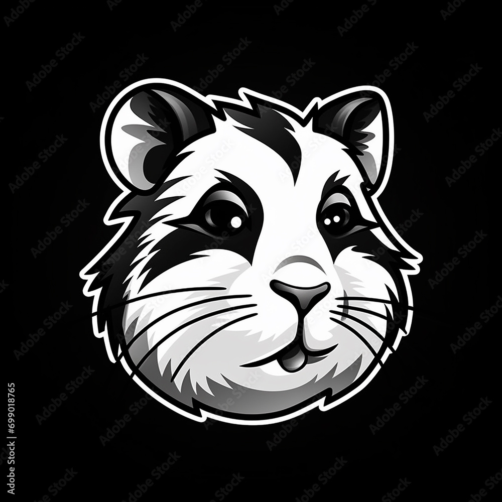 Fat cute hamster, logo, monochrome drawing, hamster Icon, lemming symbol, pet portrait, mouse pictogram, for laser engraving