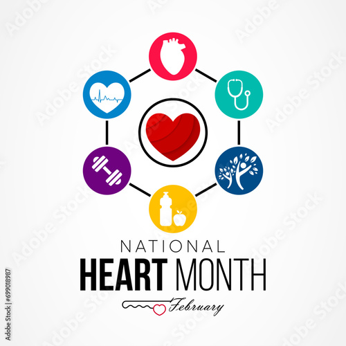 National Heart month is observed every year in February, to adopt healthy lifestyles to prevent heart disease (CVD). Vector illustration