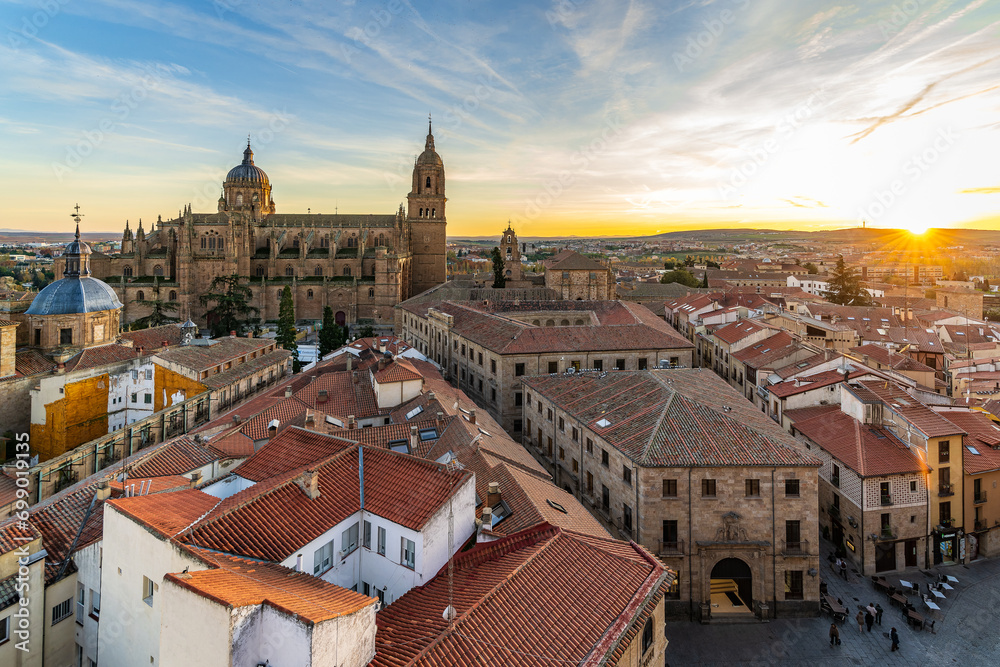 View of the city of Salamanca, in Spain, at sunset.